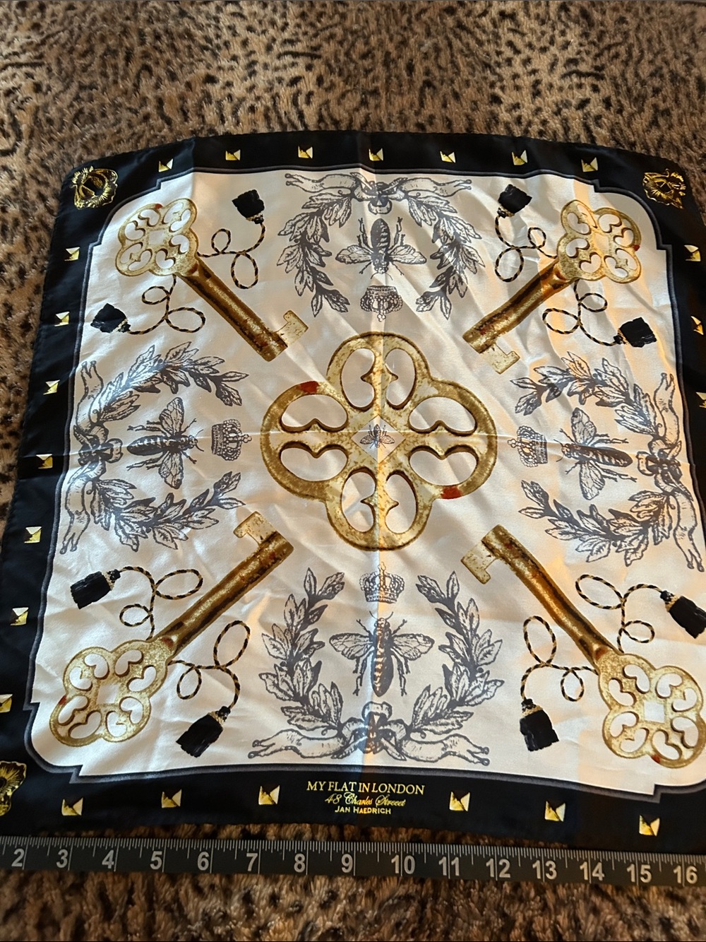 My Flat in London Black, Cream & Gold Key Motif Decorative Scarf